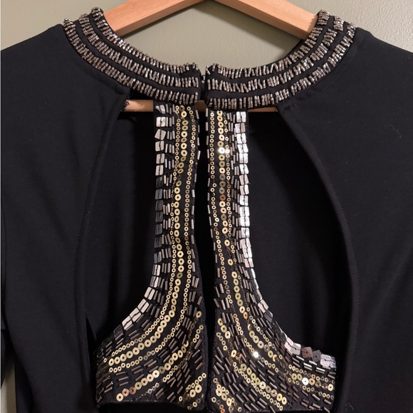 Dynamite Black Long Sleeve Dress with Embellished Neckline and Low Back - Picture 5 of 6